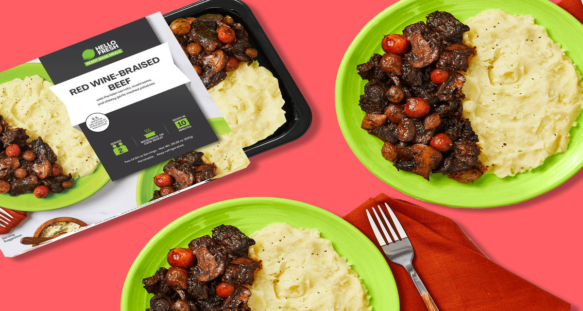Red Wine-Braised Beef Serves 2 | with Parisian carrots, mushrooms, and cheesy garlic mashed potatoes