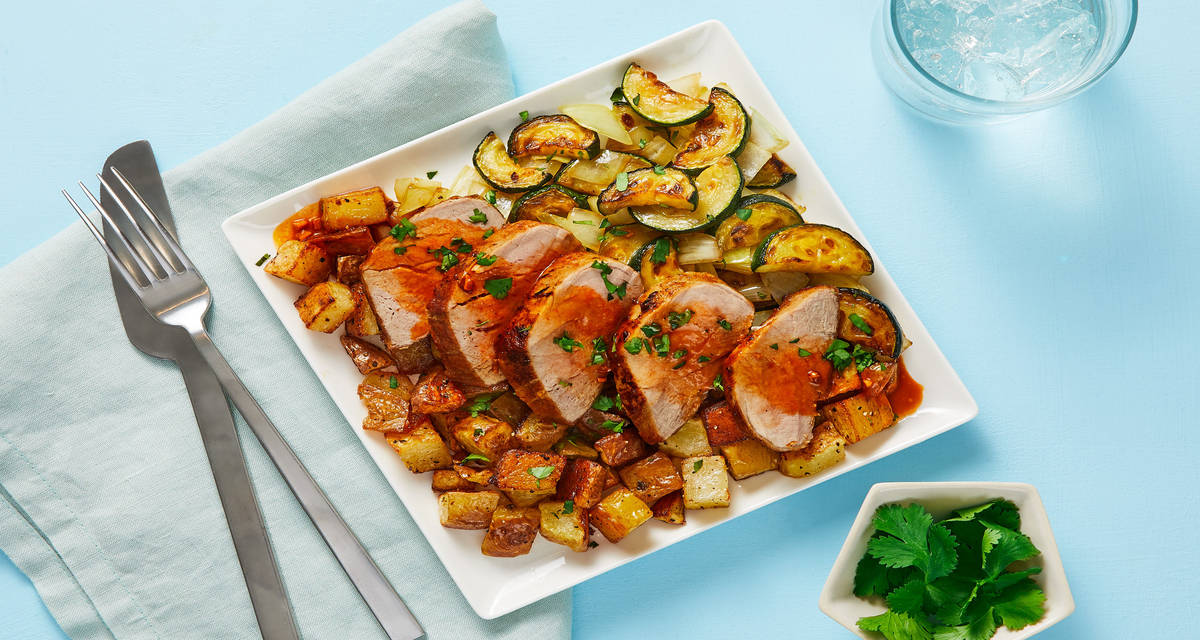 Roasted Pork Tenderloin with Lemony Potatoes & Zucchini