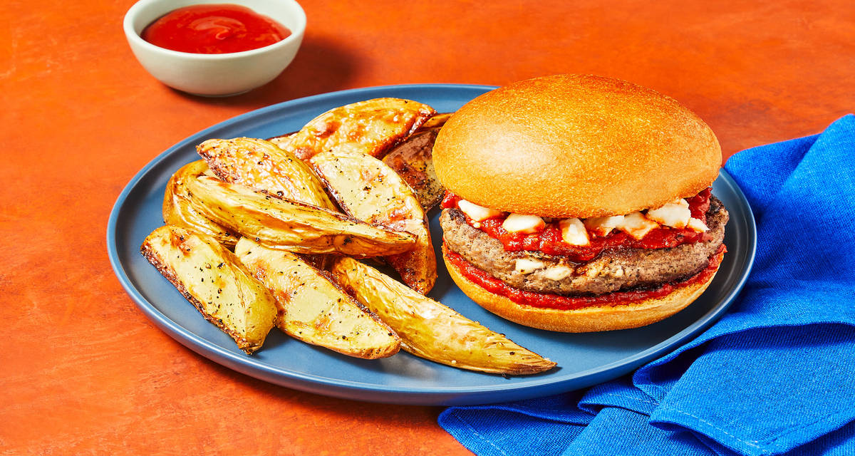 Roasted Red Pepper & Feta Burgers with Roasted Broccoli