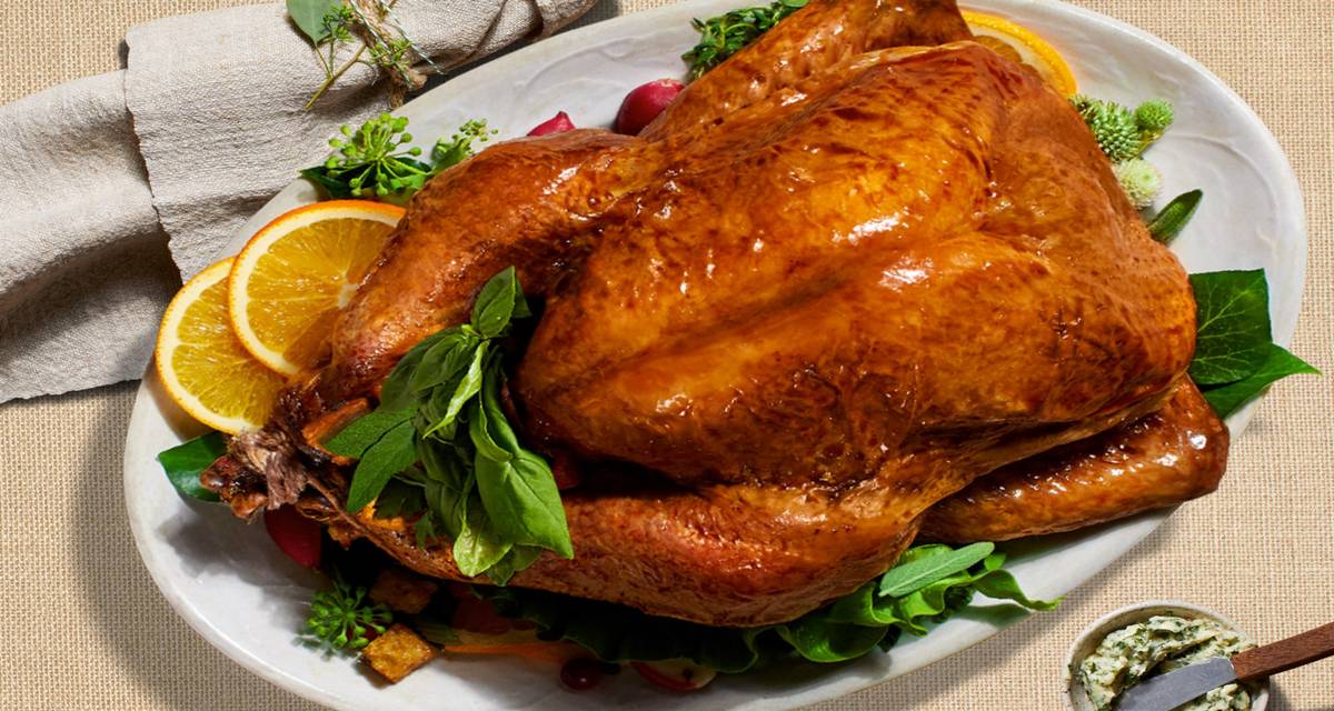 Roasted Turkey rubbed with Garlic and Herb Butter