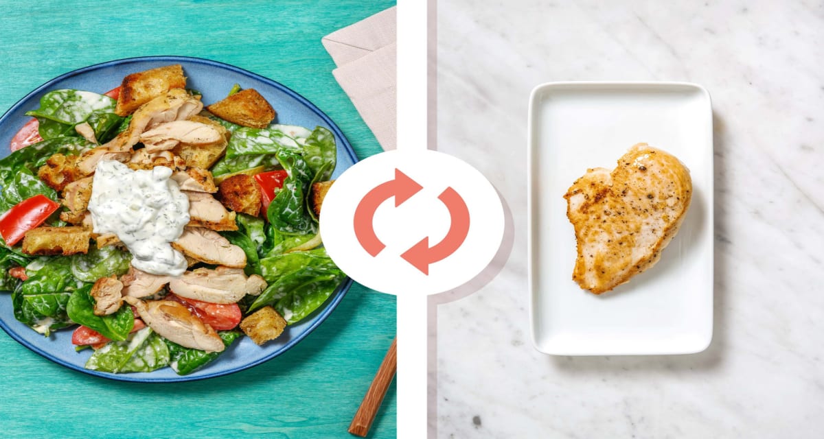 Carb Smart Dill Pickle Chicken Breasts Salad with Garlic Croutons and Dill Pickle Cream-image
