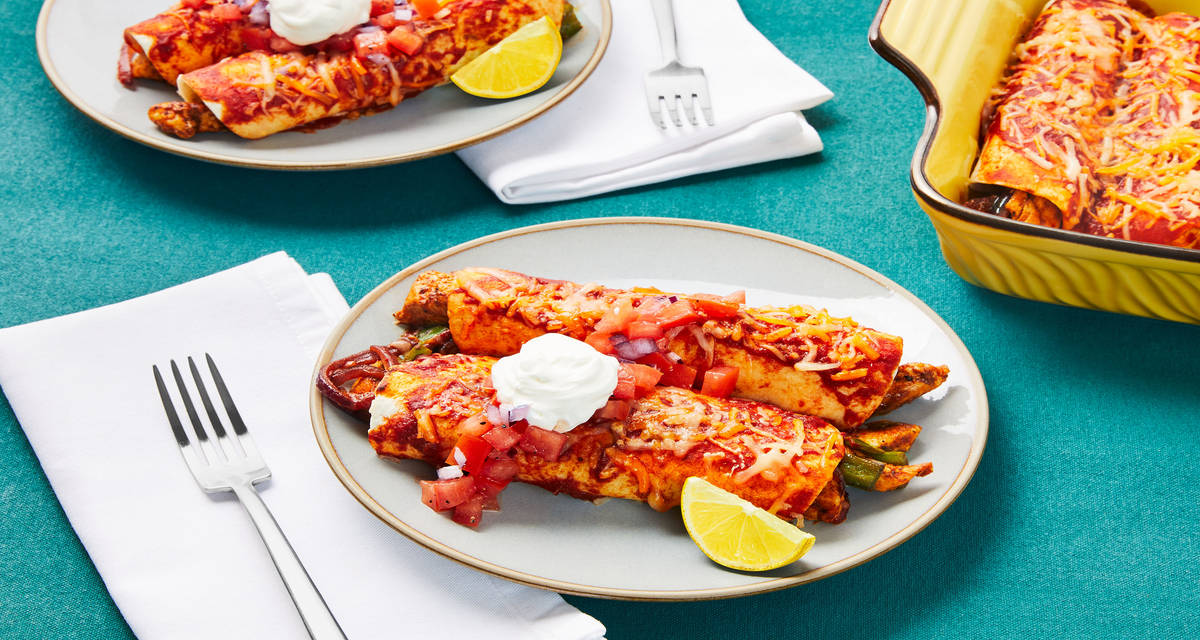 Salsa Roja Chicken Enchiladas with Poblano, Pico de Gallo & Sour Cream