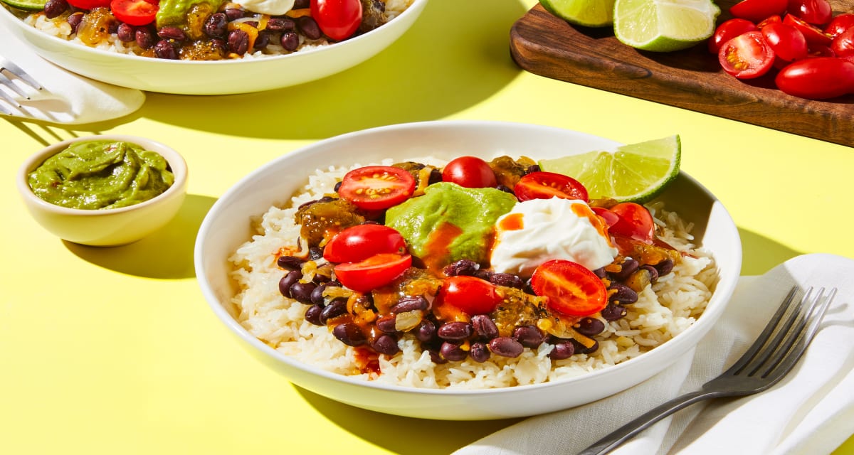 Salsa Verde Black Bean Bowls with Guacamole & Sour Cream-image