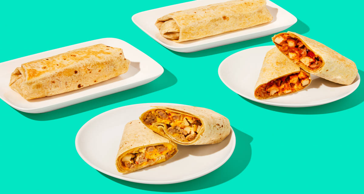 Sausage, Egg & Cheese Burritos + Chicken Fajita-Spiced Burritos Double the burrito trouble. | 4 Servings