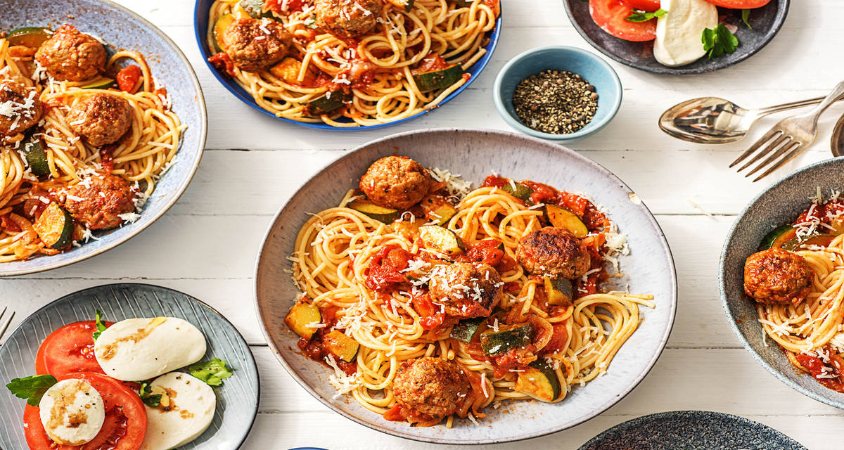 Sausage Meatball Spaghetti & Salad Recipe HelloFresh