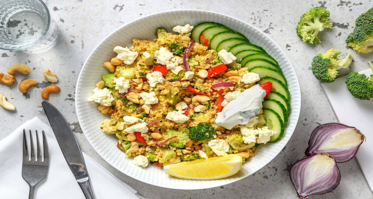Frisse couscous met broccoli, munt en witte kaas Recept HelloFresh