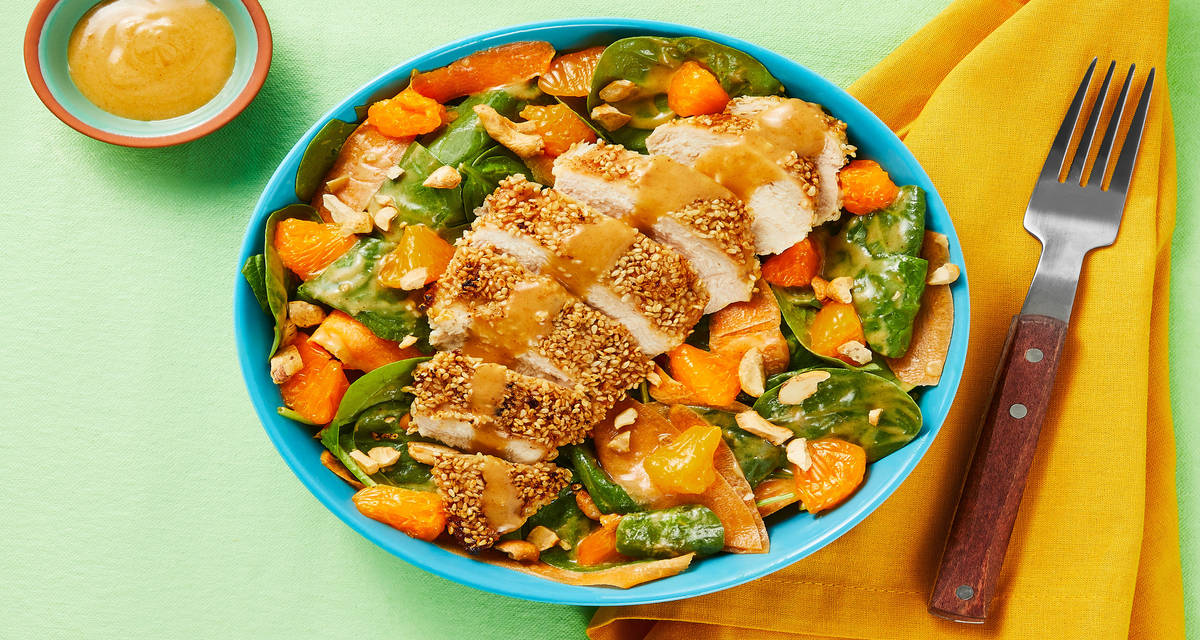 Sesame-Crusted Chicken Salad with Mandarin Orange & a Peanut Dressing
