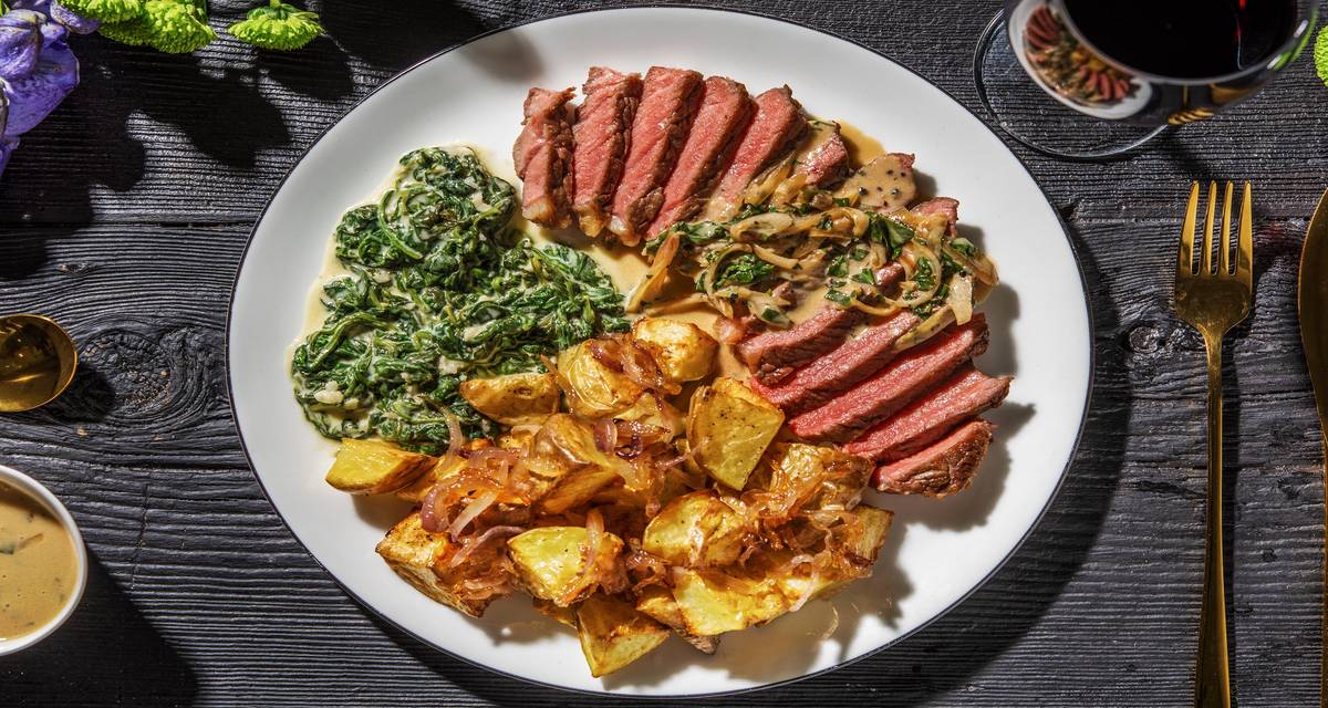 Sirloin Steak with Roasties Greens Recipe HelloFresh