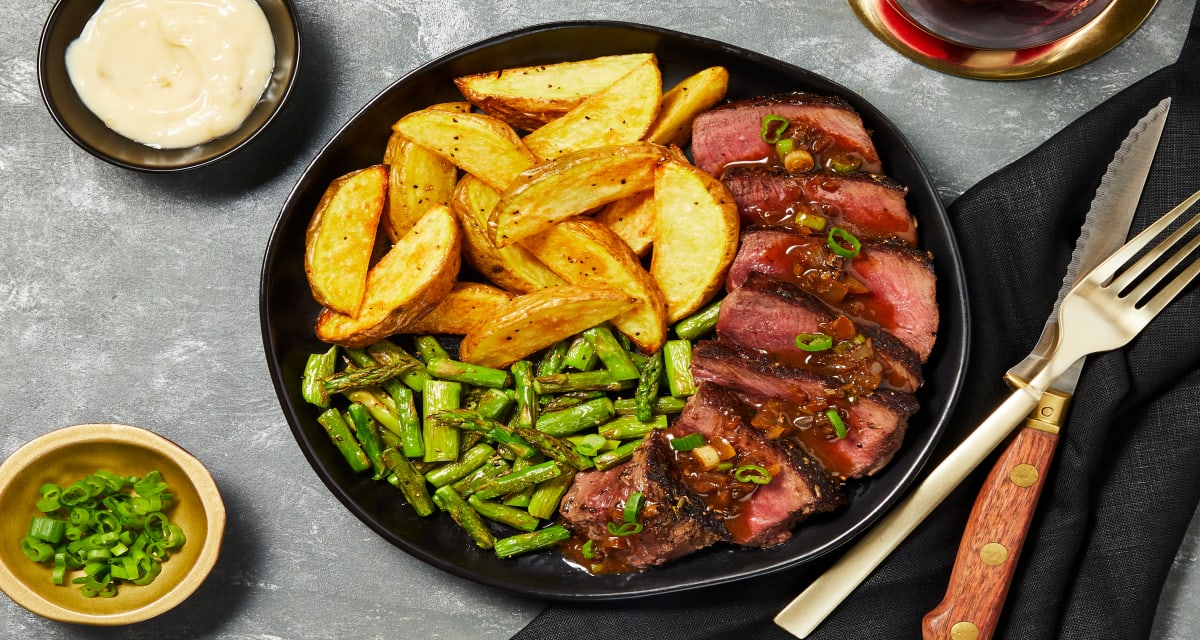 Sirloin Steak Provençal with Roasted Asparagus, Potatoes & Garlic Aioli image