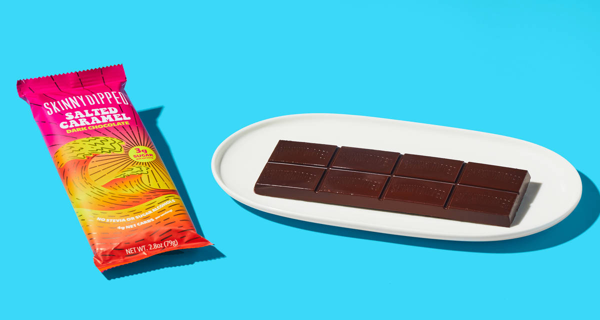 SkinnyDipped Dark Chocolate Salted Caramel Bar The skinny on nutty snacking. | 2.8 oz