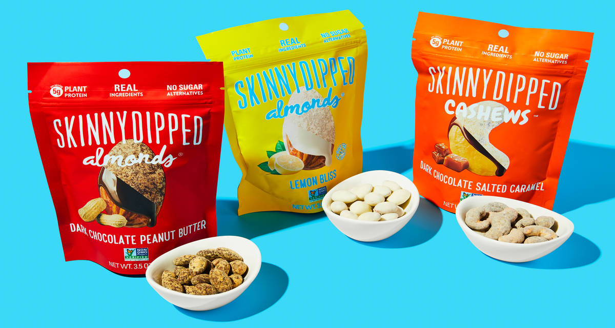 SkinnyDipped Nuts Variety Bundle Dark Chocolate Peanut Butter Almonds, Dark Chocolate Salted Caramel Cashews & Lemon Bliss Almonds | 10.5 oz