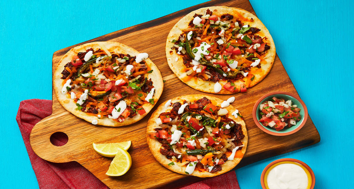 Smashed Black Bean Tostadas with Poblano, Pico de Gallo & Lemon Crema