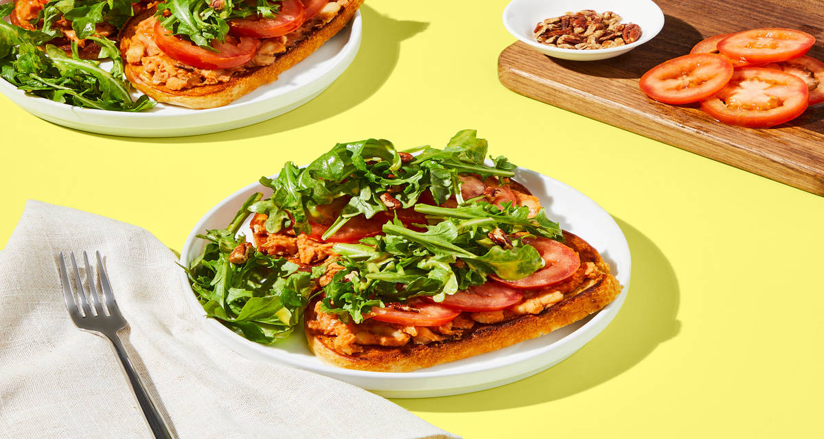 Smoky White Bean Toasts with Tomato & Arugula Salad