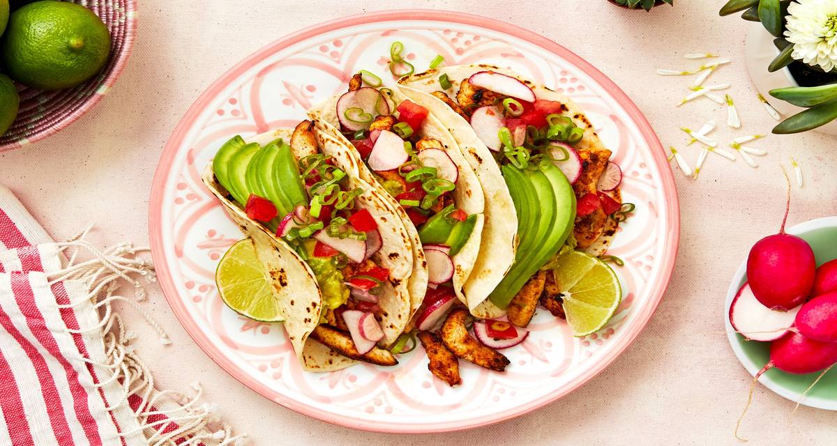 Lauren Conrad's Chicken Tacos with Radish-Tomato Pico de Gallo and Avocado
