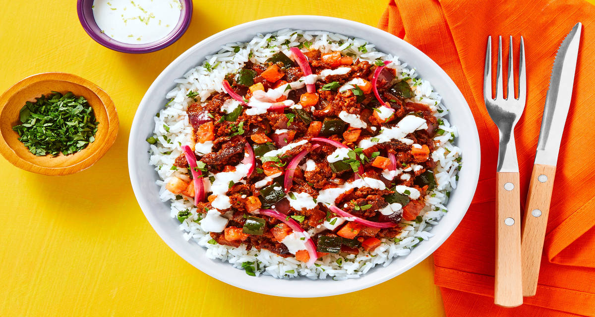 Southwest Plant-Based Protein over Rice Protein that tastes like meat (without the meat)