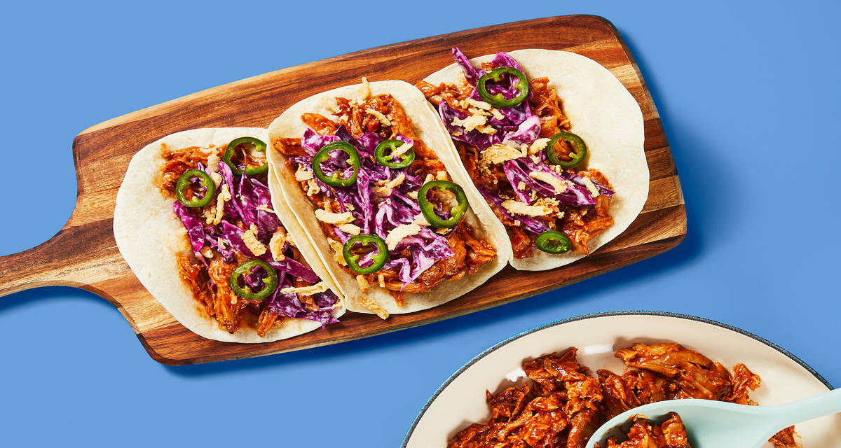 One-Pan Spicy Carolina BBQ Chicken Tacos with Creamy Slaw