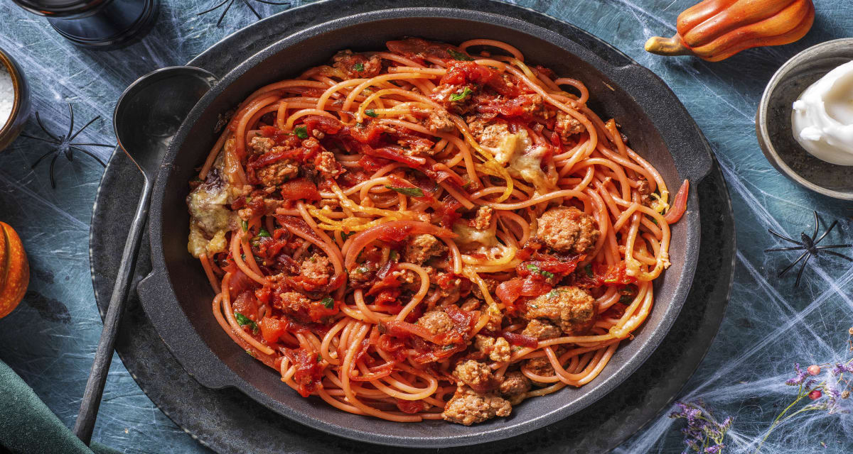Spooky Spaghetti with Beetroot and Pork Ragu-image