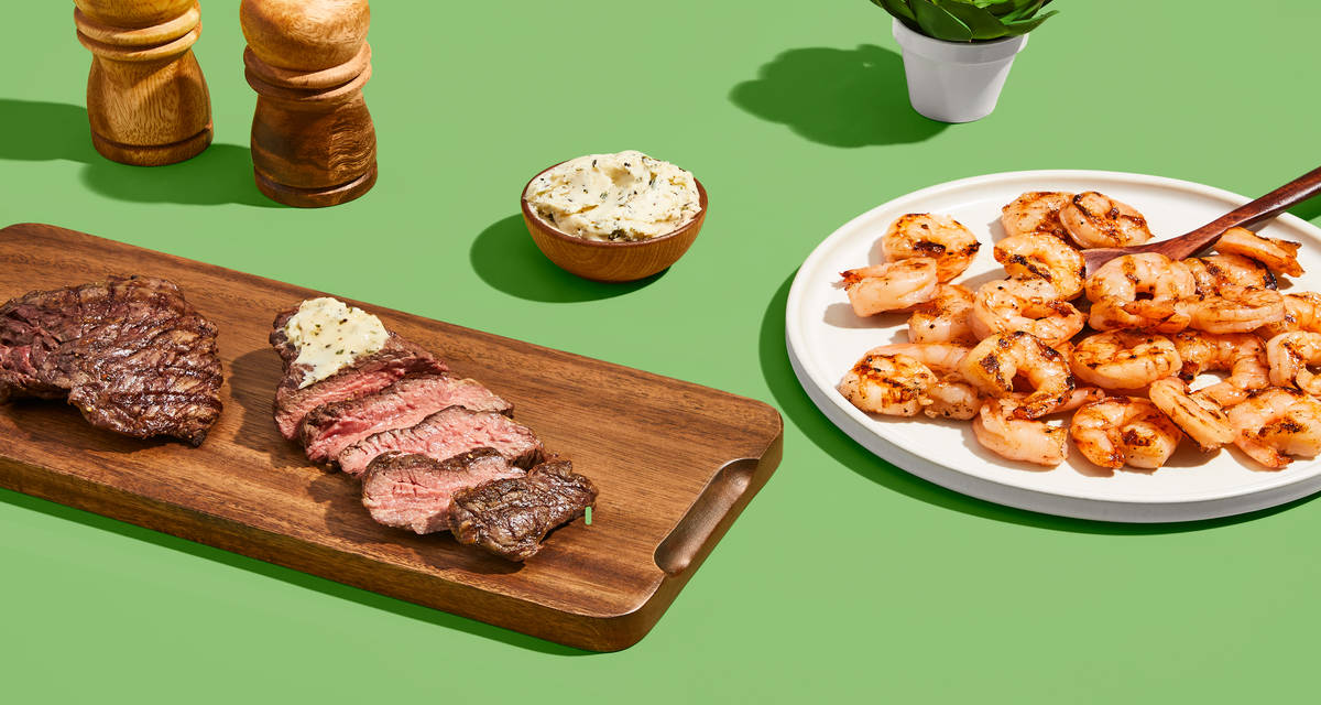Succulent Shrimp, Steak & Garlic Herb Butter Great for grilling! | Serves 2 ($9.99/serving)