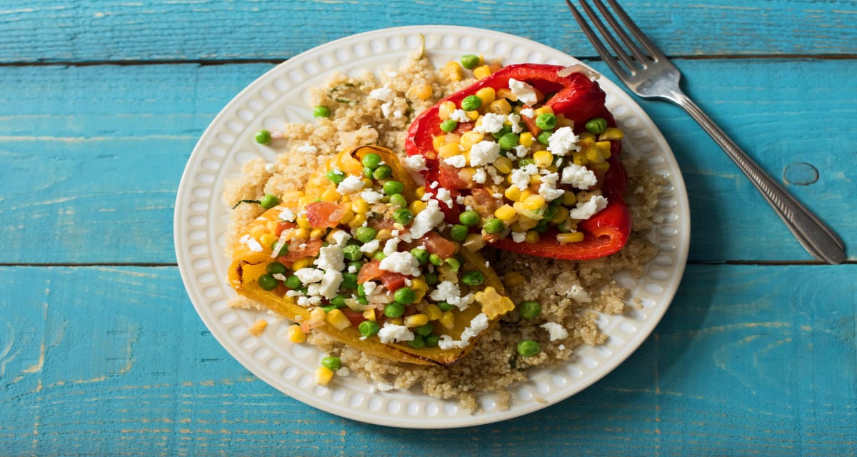 Summer Succotash Stuffed Peppers with Quinoa, Feta, and Basil-image