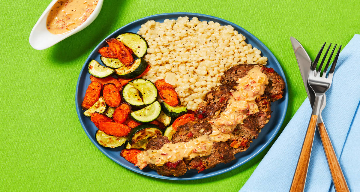 Sun-Dried Tomato Meatloaves with Roasted Carrots & Zucchini, Onion Couscous