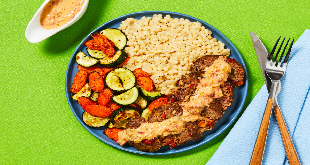 Sun-Dried Tomato Meatloaves with Roasted Carrots & Zucchini, Onion Couscous-image