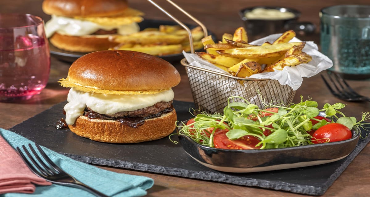 Super Cheesy Beef Burger and Chips Recipe HelloFresh