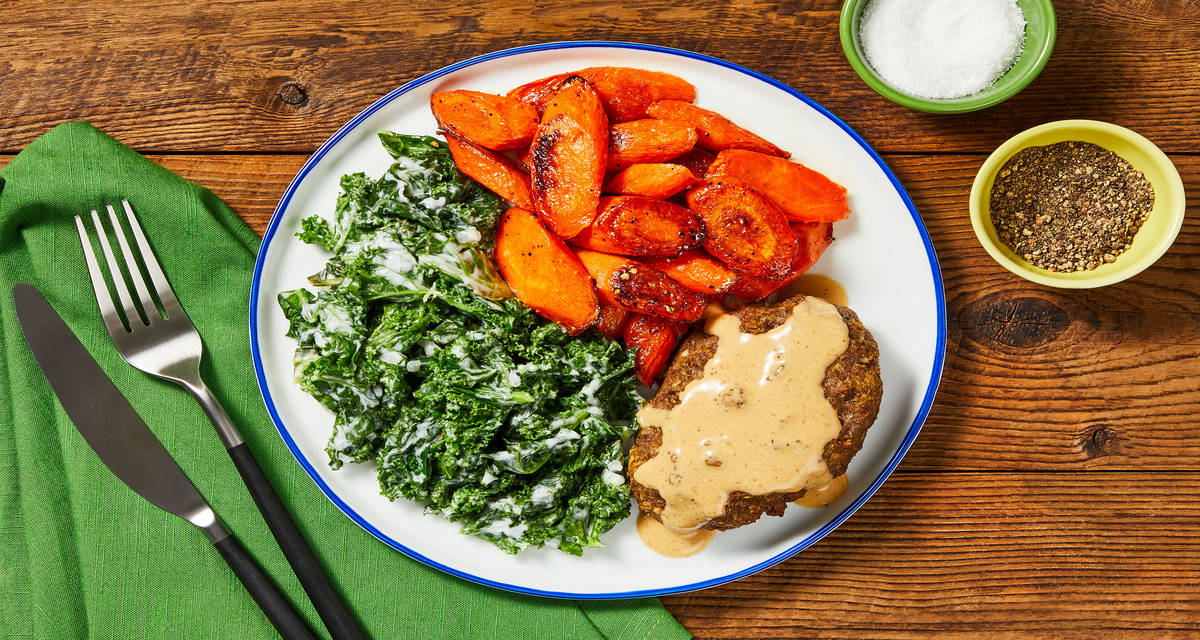 Swedish Meatloaves with Gravy, Creamed Kale & Roasted Carrots