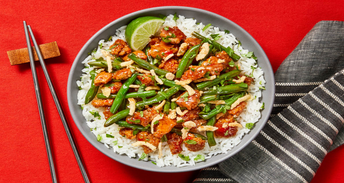 Sweet Chili Pork & Green Bean Bowls with Crispy Onions & Cilantro-image
