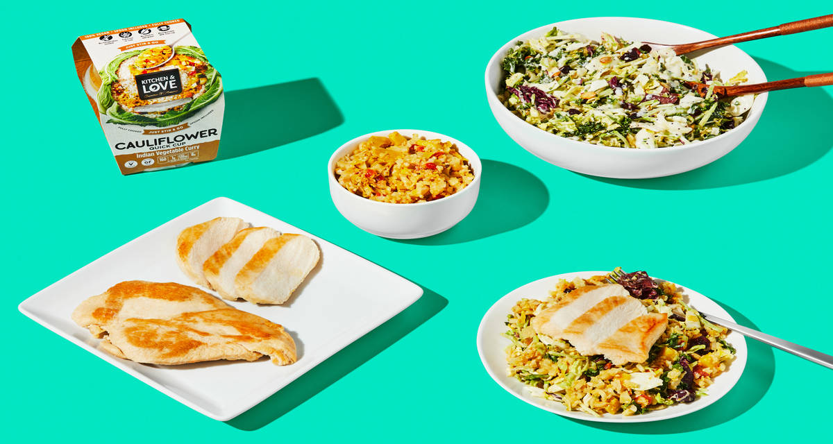 Sweet Kale Salad with Fully Cooked Chicken + Curry Cauliflower Rice Delicious and nutritious! | 2 Servings