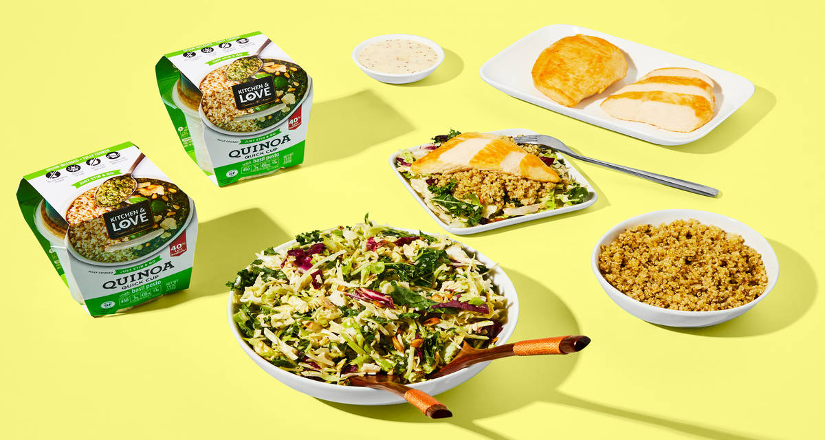 Sweet Kale Salad with Fully Cooked Chicken + Pesto Quinoa Crunchy salad + tender quinoa = meal perfection | 2 Servings