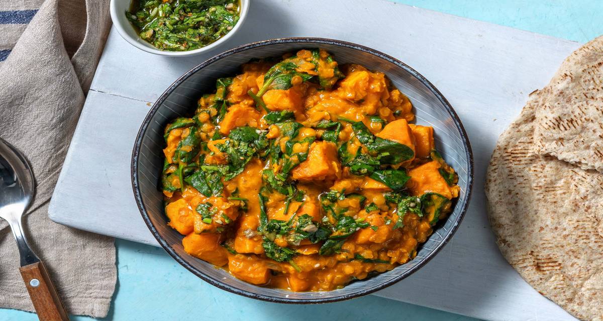 Sweet Potato Coconut Dal & Dukkah Salsa Recipe HelloFresh