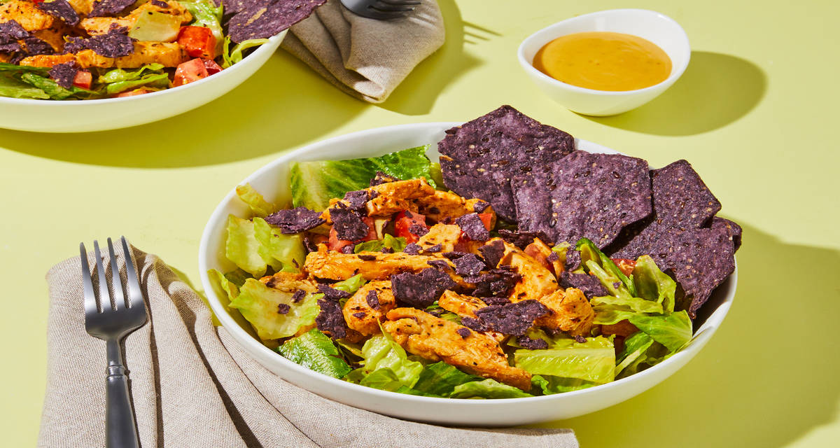 Sweet Southwest Chicken Salad with Tomato & Tortilla Chips