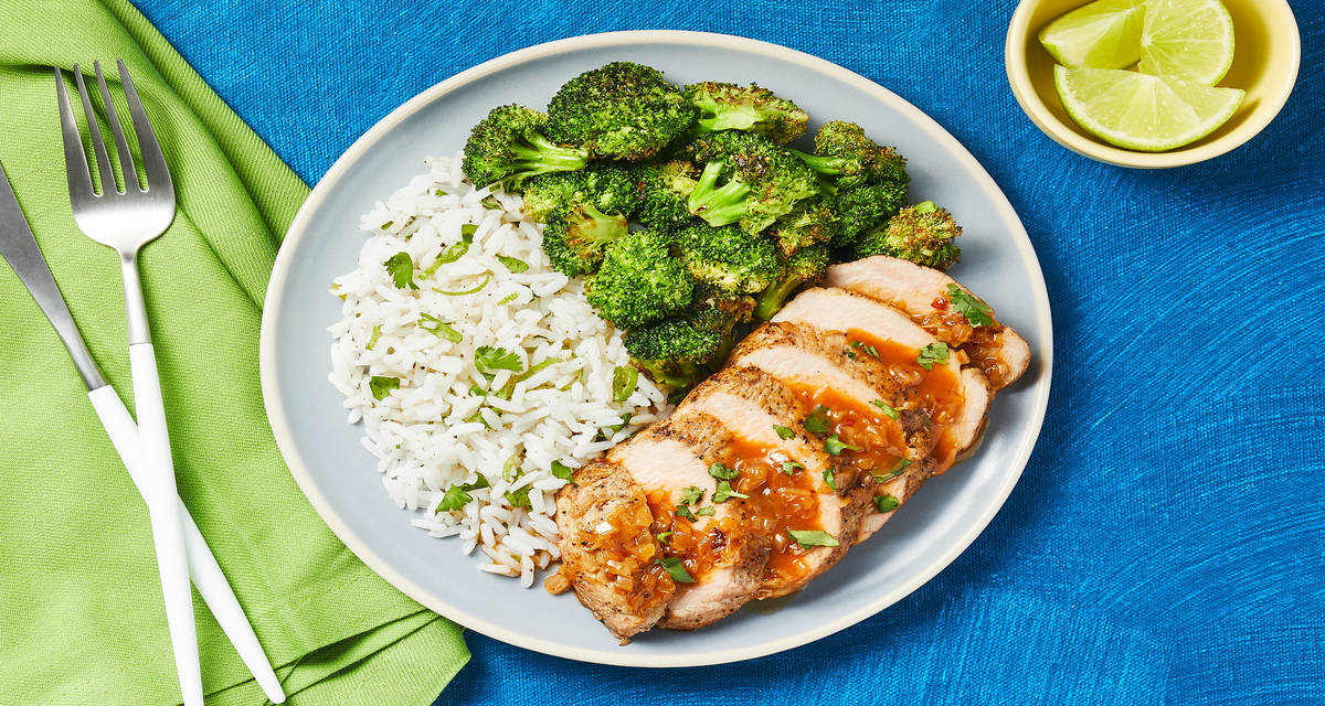 Sweet Thai Chili Chicken with Zesty Rice & Roasted Broccoli