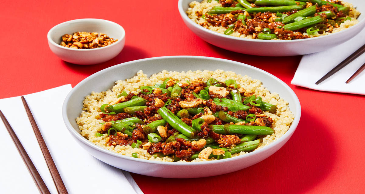 Szechuan Turkey & Green Bean Stir-Fry with Toasted Cashews & Quinoa