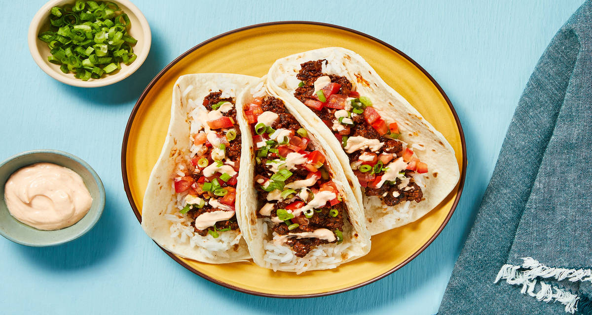 Burrito-Style Tex-Mex Turkey Tacos with Pico de Gallo & Red Pepper Crema