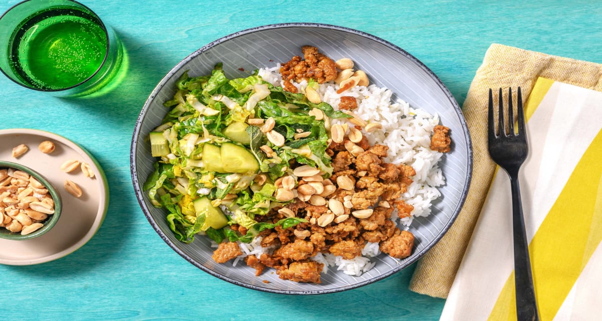 Thai Larb Style Pork Salad with Sticky Rice and Cucumber Salad-image