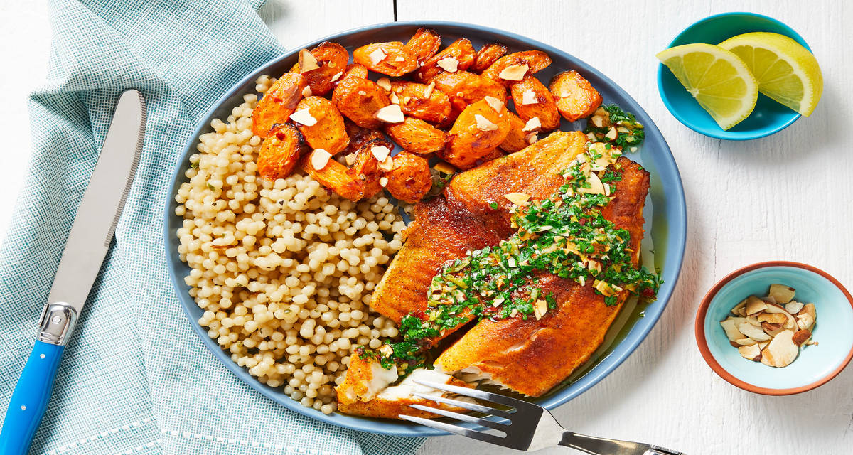Tilapia & Almond Parsley Gremolata with Carrots & Garlic Herb Couscous