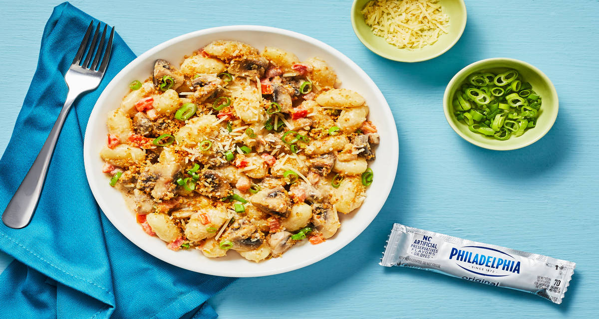 Triple Mushroom Truffle Gnocchi with Philadelphia Cream Cheese, Garlicky Panko & Parmesan