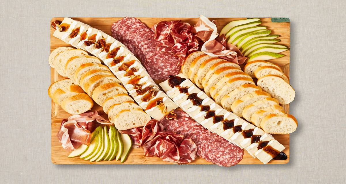 Jammy Brie & Charcuterie Board with Pear, Pecans & Baguette