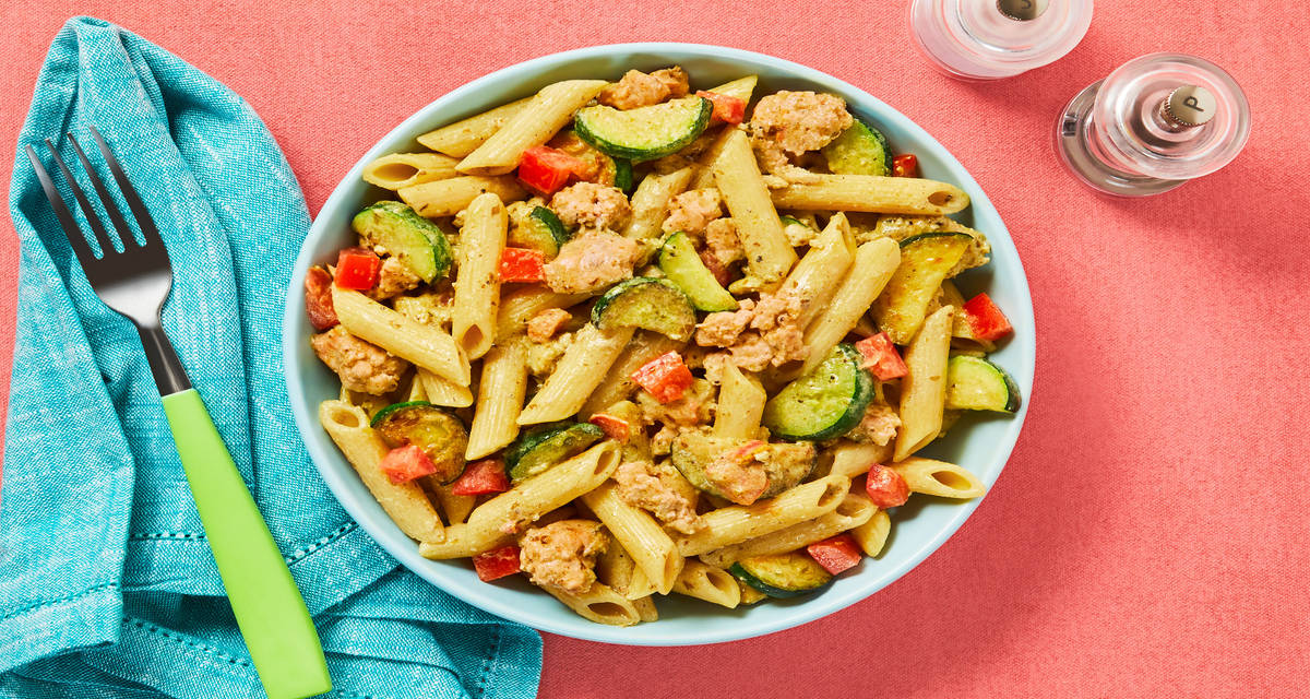 Turkey Molto Penne with Pesto, Tomato & Zucchini