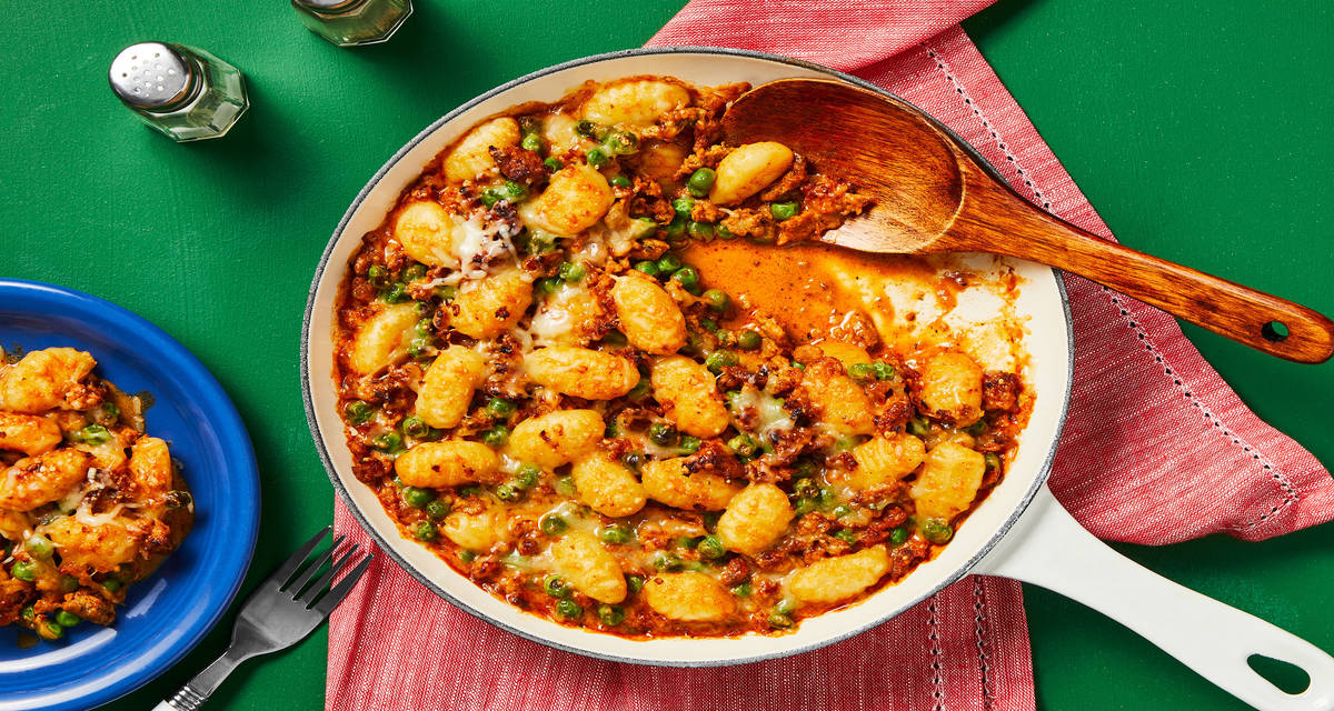 Turkey Ragù Gnocchi with Peas & Italian Cheese
