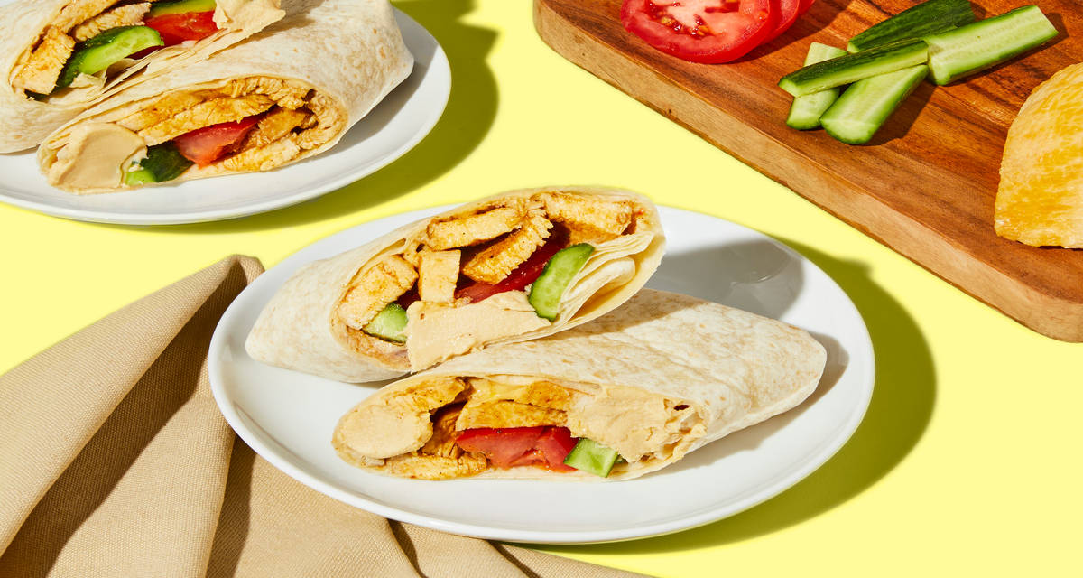 Turkish-Spiced Chicken & Hummus Wraps with Tomato & Cucumber