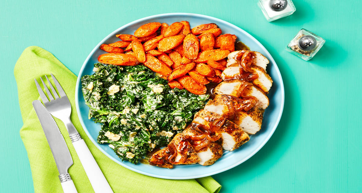 Tuscan Garlic Butter Chicken with Creamy Kale & Paprika Roasted Carrots