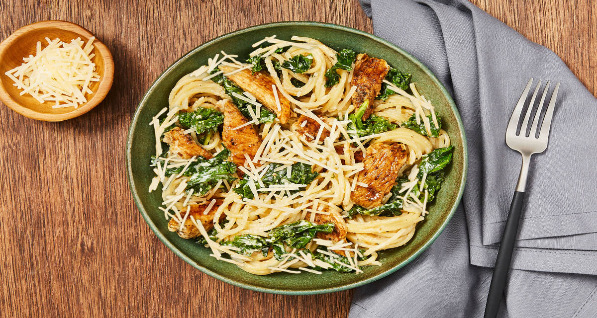 Tuscan Chicken & Kale Spaghetti with Parmesan