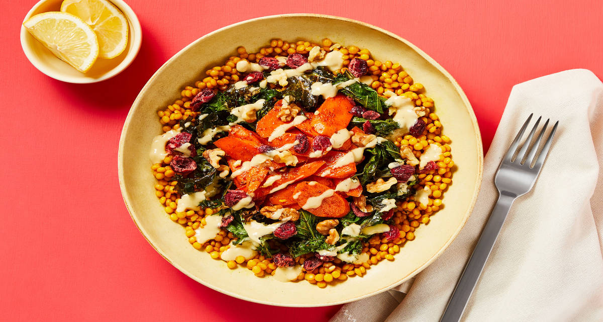 Vegan Maple Carrot Power Bowls with Turmeric-Toasted Couscous & Lemony Hummus