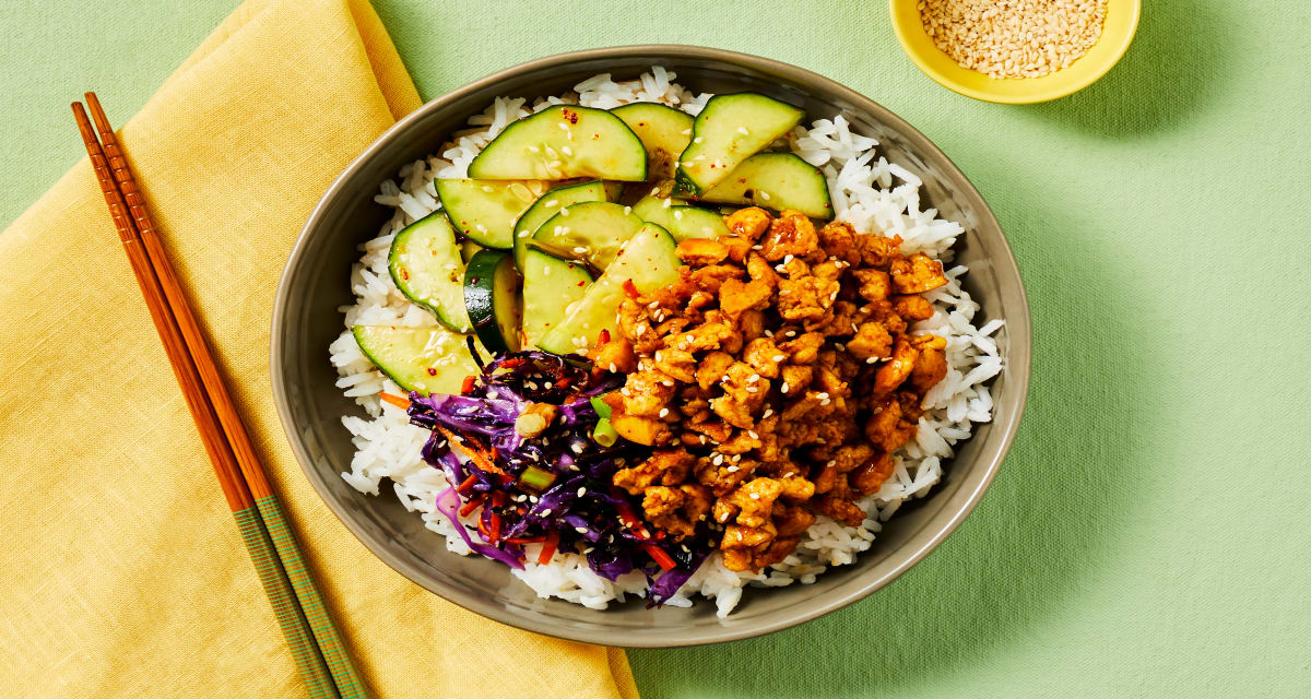 Vegan Tofu Bibimbap with Cabbage, Carrots & Gochujang Pickles-image