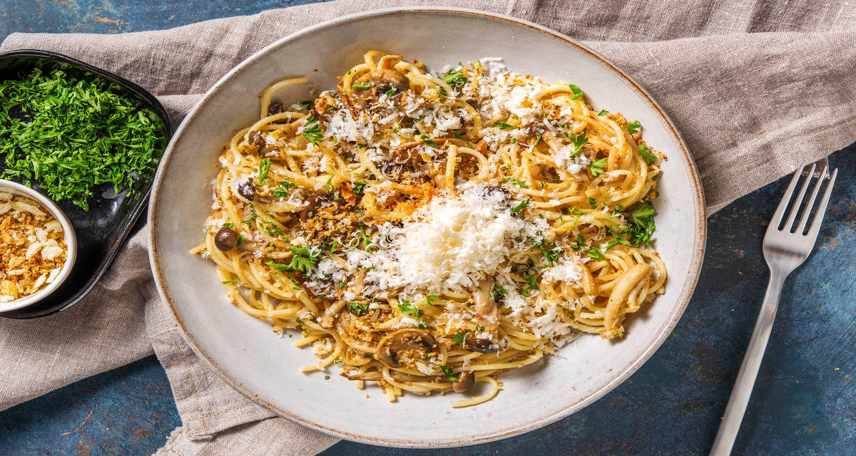 Vegetarische spaghetti carbonara Recept HelloFresh
