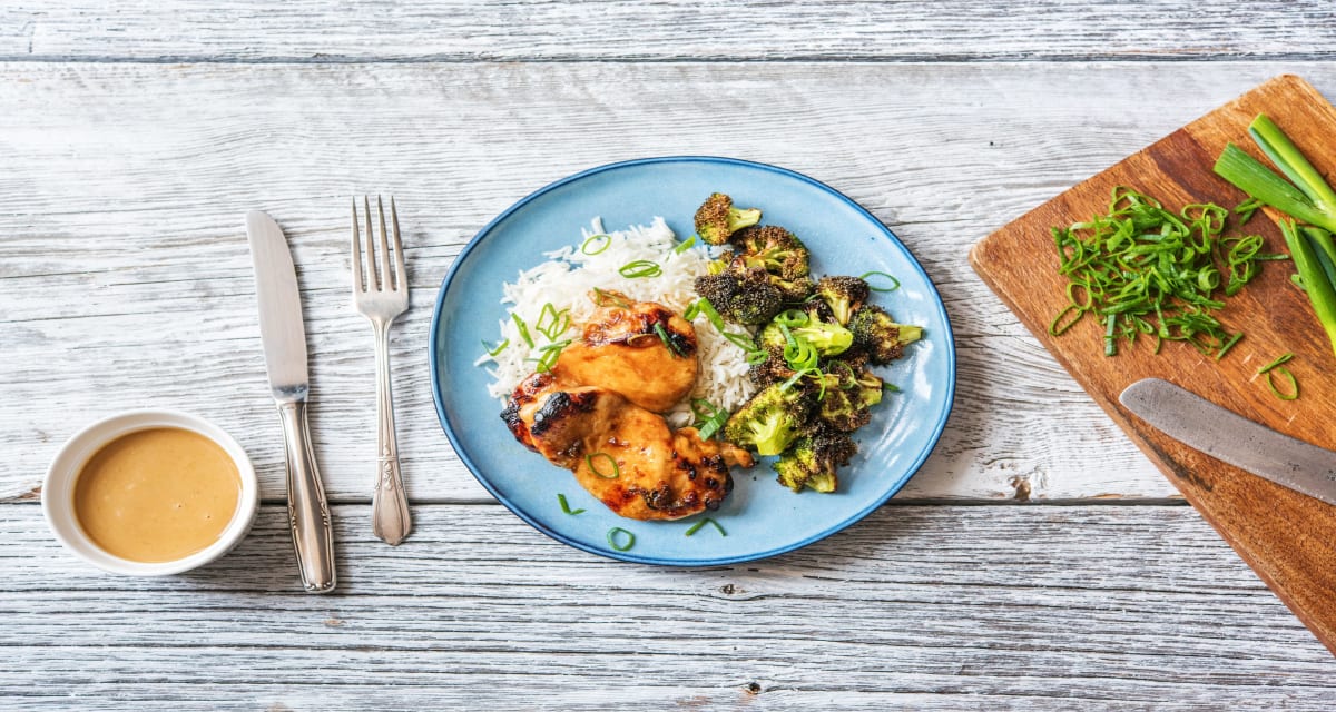 Sassy Soy Chicken with Roasted Broccoli and Lime Peanut Sauce-image
