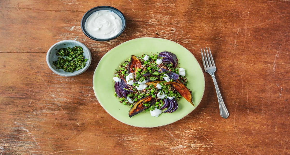 Silky Oven-Roasted Eggplant with an Herb and Meyer Lemon Dressing over Tri-Color Quinoa-image