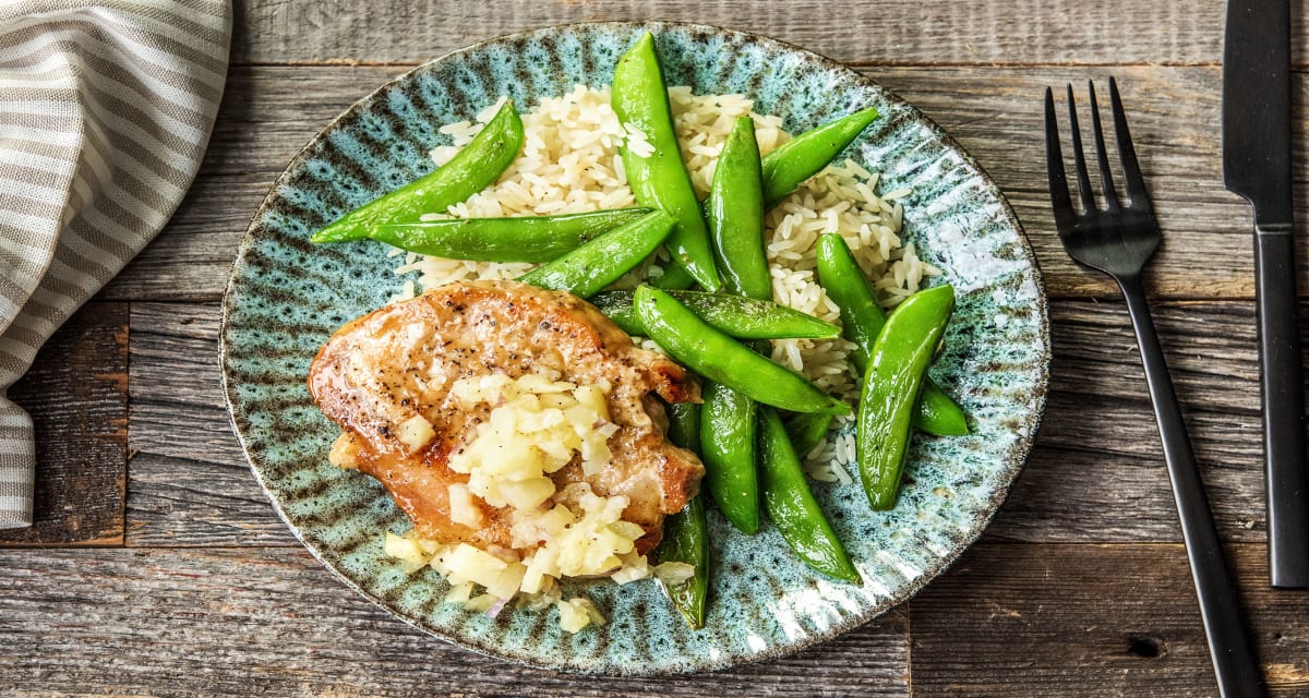 Pineapple Pork Chops with Snap Peas and Jasmine Rice-image